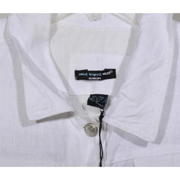 NWT Saint Tropez West 100% Linen White Button Front Jacket Shirt Sz 2X - Picture 2 of 4